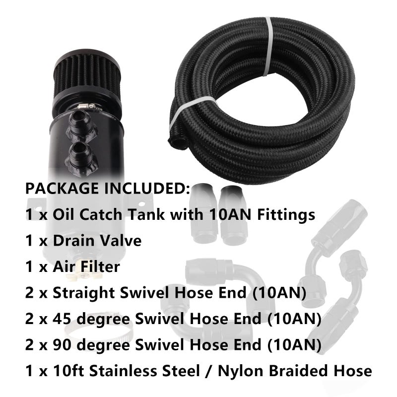 BAGARAATAN 10AN Baffled Oil Catch Can Breather Can with Drain Valve 750ML Bundle and 10FT 10AN 5/8'' Fuel Line Fitting Kit Nylon Braided CPE Oil Hose - Image 5